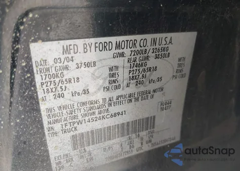 2004 Ford F-150 Fx4/Lariat/Xlt from USA, damaged, VIN 1FTPW14524KC68941